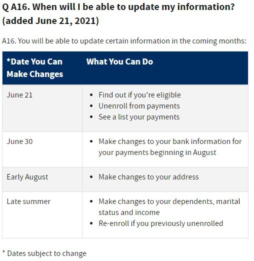 Child Tax Credit Chart: When will I be able to update my information